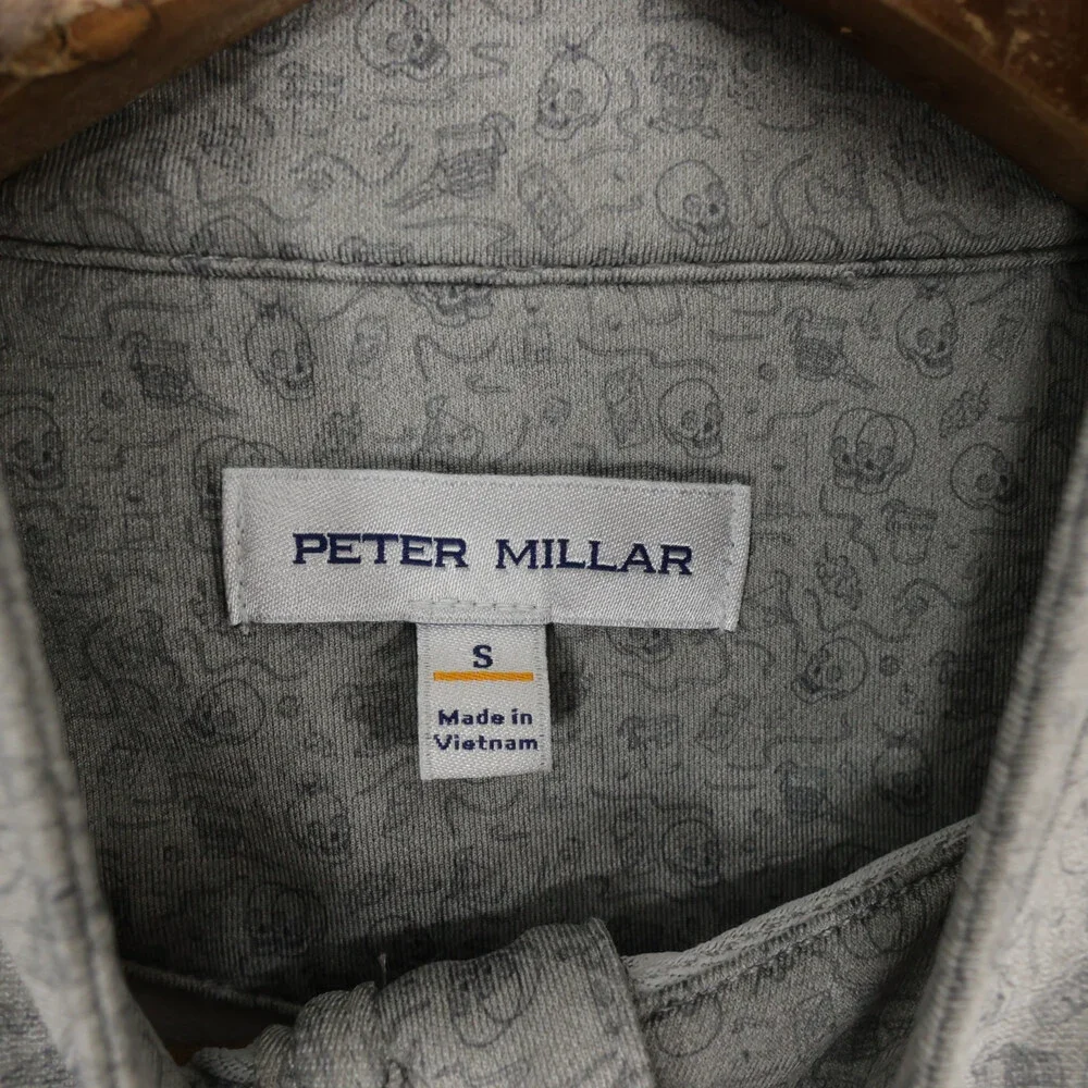 Peter Millar Perth Pullover Mens S Gray Skull Print 1/4 Zip Ryder Cup 2023 Rome